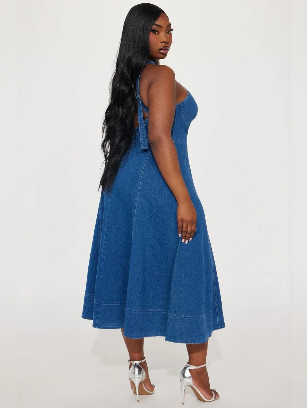 Fashion Nova GIDDY UP Denim Midi Maxi Dress SZ LG - Picture 7 of 9